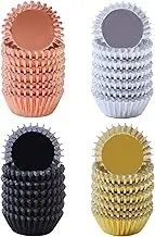 Elcoho 600 Pieces 1.25 Inch Mini Foil Metallic Cupcake Liners Muffin Paper Cases Baking Cups, Gold, Silver and Rose Gold Gold, Silver, Rose Gold, Black