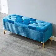 Modern Velvet Upholstered Rectangle with Storage Foot Stool for Living Room End of Bed Bench-Blue 80x39x45cm(31x15x18inch)