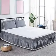 Liveinu Wrap Around Bed Skirt, Elastic Dust Ruffled 16 Inch Drop, with Adjustable Elastic Belt, Easy to Install, Grey