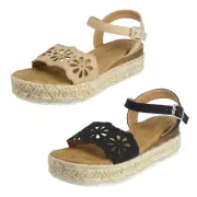 Ladies Savannah F1R2096 Mid Espadrille Wedge Ankle Strap Sandals