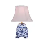 Blue and White Square Floral Porcelain Vase Table Lamp 15.5"