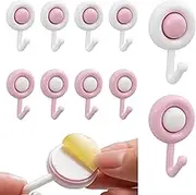 10 Pack Adhesive Hooks Utility Wall Hooks, Cute Donut Key Hooks Plastic Decorative Key Holder Rack, Colorful Self Adhesive Wall Hooks for Towels, Hats, Shower, Kitchen, Office (Pink + White)