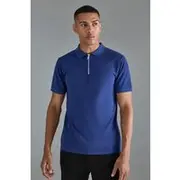 Mens Navy Slim 1/4 Zip Pique Polo