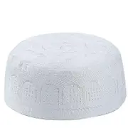 1Pc Muslim Hats Arab Men Prayer Hat Musliman Turban Cotton Embroidery Man Hijab Bonnet white 59cm