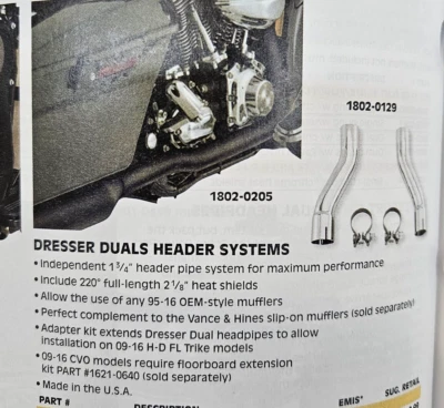 Vance & Hines Harley True Dual Headers Chrome