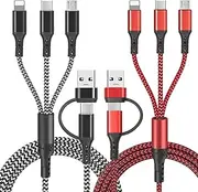 2Pack USB A/C Multi Charging Cable, Multi Charger Cable 5 in 1 Braided Fast Charging Cord with Type-C, Micro USB and IP Port for Phone 16 15 14 13 12 11 X 8 Samsung and More