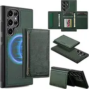 GoshukunTech for Samsung Galaxy S23 Ultra 5G Wallet Case with Card Holder,for Samsung S23 Ultra Magnetic Case[Detachable Card Pocket] Leather Flip Cover[Support Magsafe or Wireless Charging]-Green
