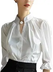 [Generic] 2025 Spring Summer Women's Shirt Blouse with Design Slimming 3/4 Sleeves Top
