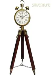Classic Roman Numerals Clock With Wooden Tripod Stand-(For Home Decor & office)