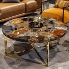 24" Brown Agate Stone Coffee Table Tops Lyxury Living Room & Hallway Table Decor
