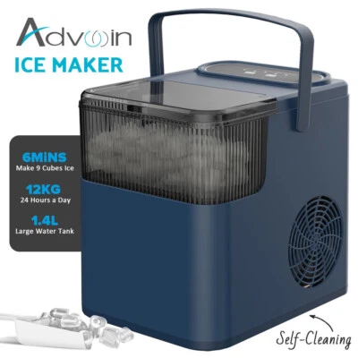 Advwin Ice Cube Maker Machine Portable Commercial Home Fast Bar Countertop Blue