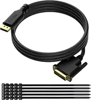 Gold-Plated DisplayPort to DVI Cable - 10 FT, DP to DVI-D Male to Male Converter, 1080P@60Hz, for PC, Desktop, Laptop, HDTV, Projector, Monitor, with 25 Ties