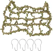 Bird Climbing Net Hemp Rope Woven Climbing Net with Green Fake Leaves Parrots Hamsters Durable Exercise Fun
