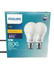 2x Philips 9W LED Globe Soft White B22 806 Lumen