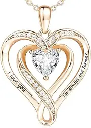 [LOUISE VELLA] 18K Gold Necklace for Women Birthstone Heart Necklace for Women 925 Sterling Silver, Heart Pendant Necklace for Womens Necklaces, 18K Rose Gold Birthstone Necklace for Women, Heart Jewelry, Gifts for