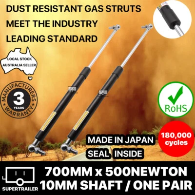 2x gas struts 700mm 500N CAMPER TRAILER CARAVAN CANOPY Toolbox STRUT 10mm shaft