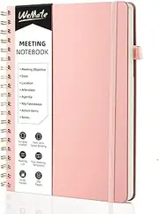 WEMATE Simplified Meeting Notebook for Work with Action Items 200 Pages, Office Supplies for Note Taking, Keep Agenda Organized, PU Leather Meeting Notes Notebook for Work (10" × 7") - Rose Gold