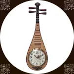 現貨速發_中式古復古古風琵琶造型樂器實木掛鐘超靜音機芯白橡木裝飾鐘表