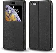 Invisible Magnetic View Window PU Leather Flip Case Compatible with iPhone 6S Plus, Smart Clear Display Cover with Full Protection (Black)