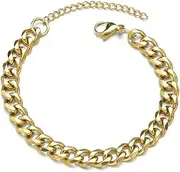 [BIGTEDDY] Men's Stainless Steel Chain Curb Cuban Link Bracelet Bangle Fashion Jewelry Gift (7mm*18cm+5cm Gold)