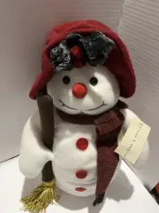 Lord & Taylor plush snowman with a broom with tag