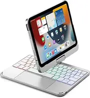 Jarttarn Keyboard Case for iPad Mini 7th/6th Generation (2024/2021),7-Color Backlit Bluetooth Wireless Removable Keyboard with Smart Touchpad & Tablet Protective Cover (Silver)