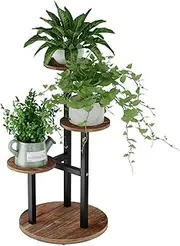 [Bamworld] 3 Tier Plant Stand Indoor Small Plant Holder Corner Plant Shelf Wood Flower Stand Metal Plant Table for Window Balcony Living Room Gardening