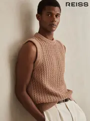 Reiss Soft Camel Bryant Cotton-Blend Crochet Vest (F27961) | $225