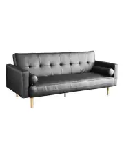 [Laura Hill] Sarantino 3 Seater Faux Leather Sofa Bed Couch with Pillows Black
