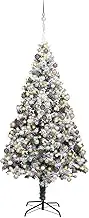 vidaXL Slim Christmas Tree, 180cm Tall, Pre-Lit with 300 Warm White LEDs, Flocked Snow, Pink & White Decorations, Artificial Indoor Holiday Decor