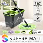 360 Degree Spin Mop Rotating Bucket System Set w/ Wheels Microfiber Mop Heads