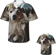 [KHiry] Hawaiian Shirt Mens Short Sleeve Hawaiian Shirt for Men Hedgehog and Dog Shirt Button Down Beach Shirt Shortsleeve