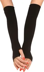 Women'S Arm Warmers Long Fingerless Gloves Black Thin One-Size