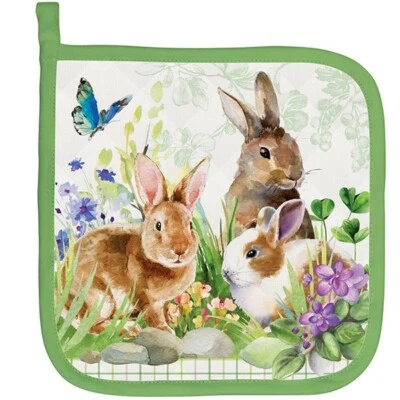 Michel Design Works Bunny Meadow Easter Springtime Floral Cotton Potholder