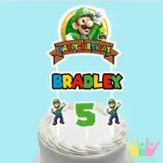 Luigi Super Mario Bros Movie Cake Topper Personalised Lolly Bag Party Supplies