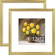 Vittanly 12x12 Picture Frames Set of 2, Ornate Vintage Photo Frame for Wall or Tabletop, Display 8x8 Pictures with Mat or 12x12 without Mat, Rustic Gold
