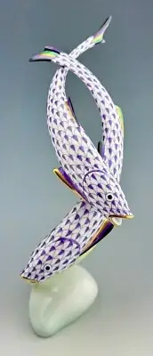 MINT HEREND 9” Carps / Koi Lilac / Lavender Fishnet Fish Figurine ($1,230)