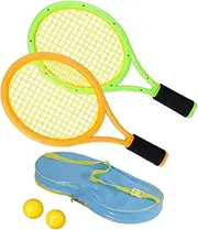 Tennis Racket Set for Children - 1 Pair Plastic Racquets With Bag and 2 Tennis Balls - Gift Set for Outdoor Indoor Sports Tennis Game for Toddlers Over 2 Years