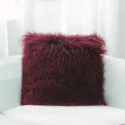 Burgundy Mongolian Lamb Fur With Microgel Feather Like Insert Pillow