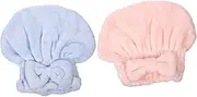 WOONEKY 2Pcs Coral Fleece Hair Drying Hat Comfortable Quick Dry Bath Towel Wrap for Home Travel and Spa Stylish Bowknot Design Thicken Absorbent Hair Towel