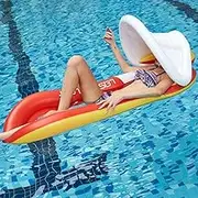 Swim Ring Airbeds Inflatable Floating Bed Water Inflatable Bed with Awning Mesh Bottom Back Recliner Water Leisure Chair (Color : Red) LWX
