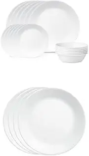 Winter Frost White Dinnerware Set, 18 Piece with Corelle Vitrelle 4-Pieces 8.5" Glass Salad/Appetizer Plates, Chip & Crack Resistant Glass Dinnerware Set Plates Bundle