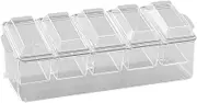 Vaveren Ice Cooled Condiment Serving Container 5 Compartment Serving Dish Clear Sturdy Ice Chilled Condiment Server for Indoor Buffet