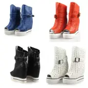 Gothic Womens Peeptoe Platform Shoes Wedge Heels Hollow Out Buckle Punk Sandals