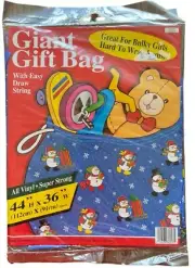 GIANT CHRISTMAS VINYL GIFT BAG BLUE With Snowmen 36”" X 44" Drawstring