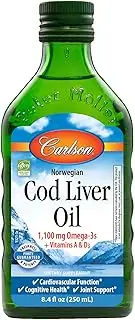 Carlson - Cod Liver Oil, 1100 mg Omega-3s, Norwegian, Sustainably Sourced, Unflavored, 250 ml