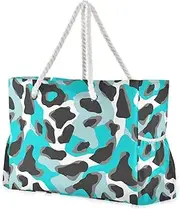 [sanluoli] Turquoise Blue Smoky Gray Dark Portable Big Tote Bag with side pocketes Large Beach Bag Perfect for Travel Pool Swim Beach Vacation Necessities