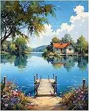 TAOPAOLAB Lakeside Cottage Paint by Numbers Kit for Adults - DIY Broken Bridge by Lake Painting on Canvas 16x20 Inches, Acrylic Paint Set, Suitable for Beginners, Nature Art for Home Decoration/Gifts