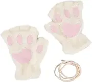 [Generic] Cat Paw Gloves - Fingerless Paw Gloves - Women’s Girl’s Winter Gloves Mittens - Anti-Lost String Hand Warmer for Outdoor Sports Touchscreen