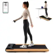 Costway Solid Wood Frame Walking Pad Under Desk Treadmill Remote&APP Control Walking Machine Home Office Black